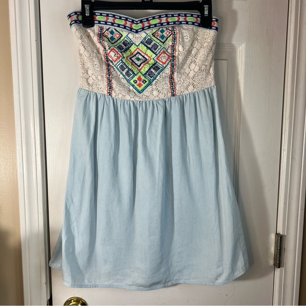 Flying Tomato Blue Embellished Bustier Strapless Top Sz Small